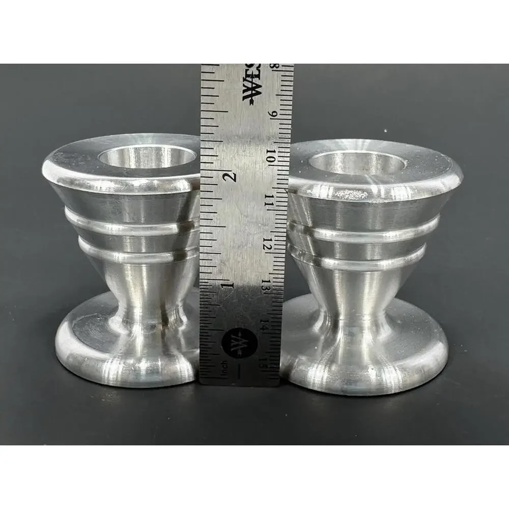 VTG Turned Aluminum Machine Age‎ Candlesticks Deco MCM Industrial Machinist Made